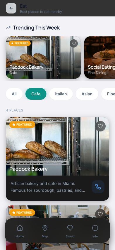 Actual Cafe filter with four recommendations